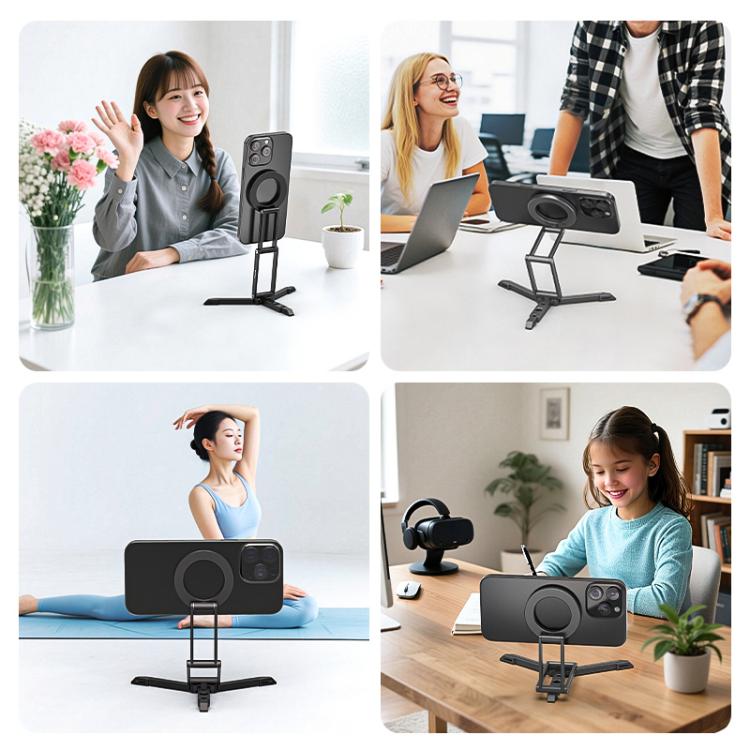 PULUZ MagSafe Desktop Live Streaming Magnetic Foldable Phone Holder Bracket (Black) - Desktop Holder by PULUZ | Online Shopping UK | buy2fix