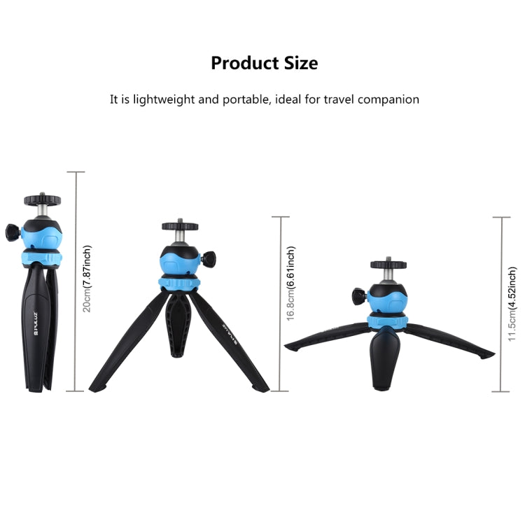 PULUZ 20cm Pocket Plastic Tripod Mount with 360 Degree Ball Head for Smartphones, GoPro, DSLR Cameras(Blue) - Tripods by PULUZ | Online Shopping UK | buy2fix