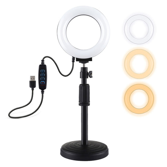 PULUZ Round Base Desktop Holder + 4.7 inch 12cm 3 Modes USB Dimmable LED Ring Vlogging Video Light, Adjustable Height: 15.5cm-25.5cm - Tripods by PULUZ | Online Shopping UK | buy2fix