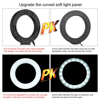 PULUZ Round Base Desktop Holder + 4.7 inch 12cm 3 Modes USB Dimmable LED Ring Vlogging Video Light, Adjustable Height: 15.5cm-25.5cm - Tripods by PULUZ | Online Shopping UK | buy2fix