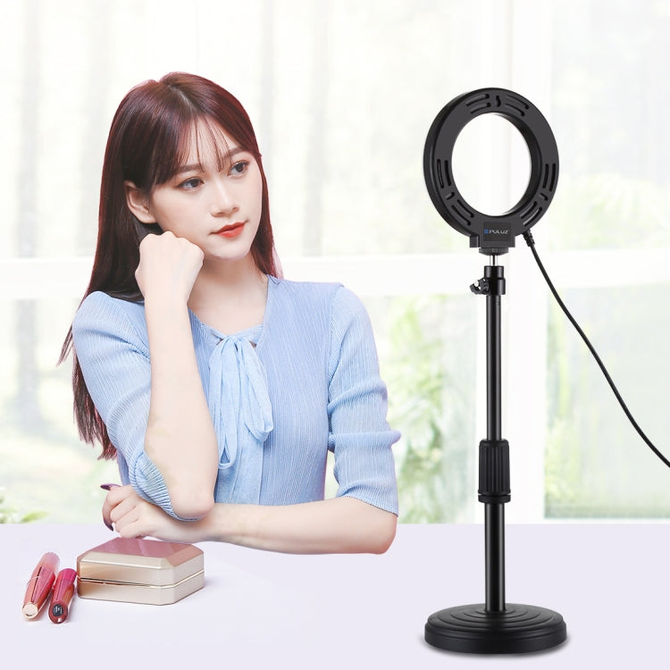 PULUZ Round Base Desktop Holder + 4.7 inch 12cm 3 Modes USB Dimmable LED Ring Vlogging Video Light, Adjustable Height: 15.5cm-25.5cm - Tripods by PULUZ | Online Shopping UK | buy2fix