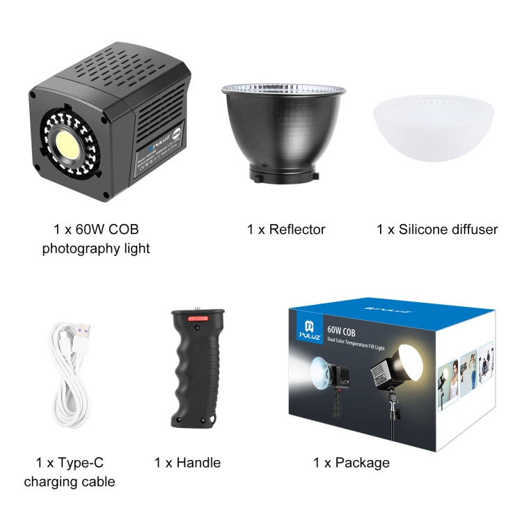PULUZ 60W Studio Video Light 2500K-6500K Dual Color Temperature Professional Photography Fill Light (Black) - Shoe Mount Flashes by PULUZ | Online Shopping UK | buy2fix