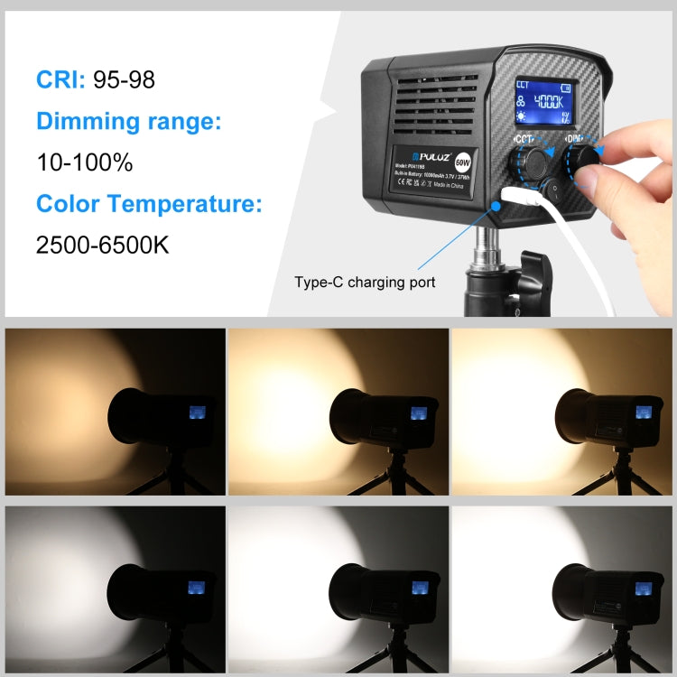 PULUZ 60W Studio Video Light 2500K-6500K Dual Color Temperature Professional Photography Fill Light (Black) - Shoe Mount Flashes by PULUZ | Online Shopping UK | buy2fix