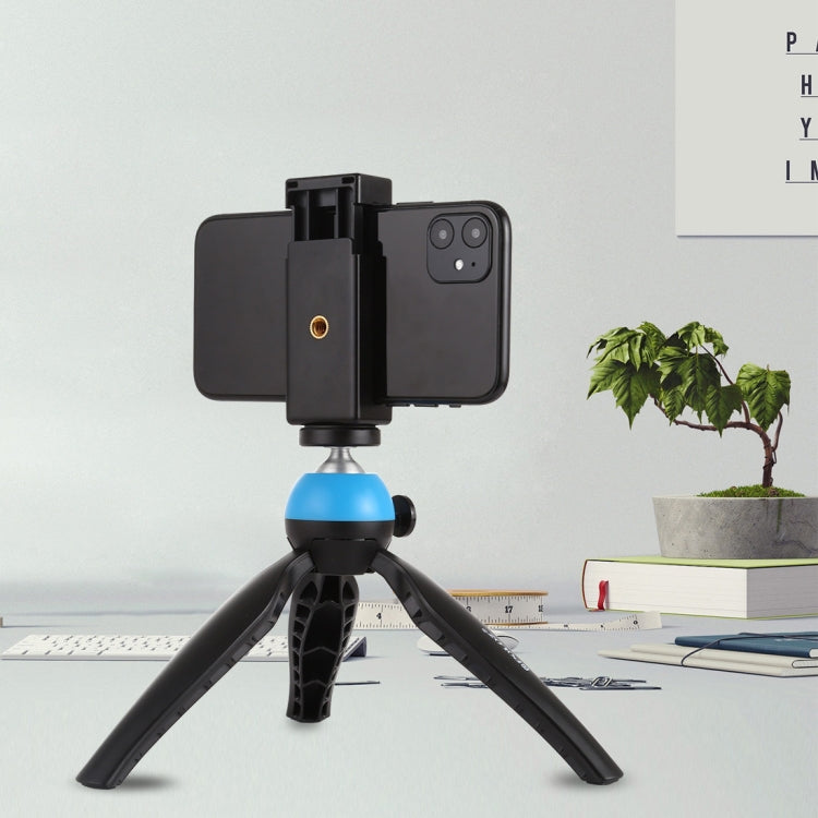 PULUZ Selfie Sticks Tripod Mount Phone Clamp with 1/4 inch Screw Holes & Cold Shoe Base(Black) - Desktop Holder by PULUZ | Online Shopping UK | buy2fix