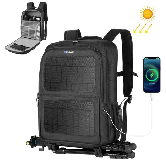 PULUZ 12W Solar Power Outdoor Portable Camera Dual Shoulders Backpack Laptop Bag (Black) - Backpack by PULUZ | Online Shopping UK | buy2fix