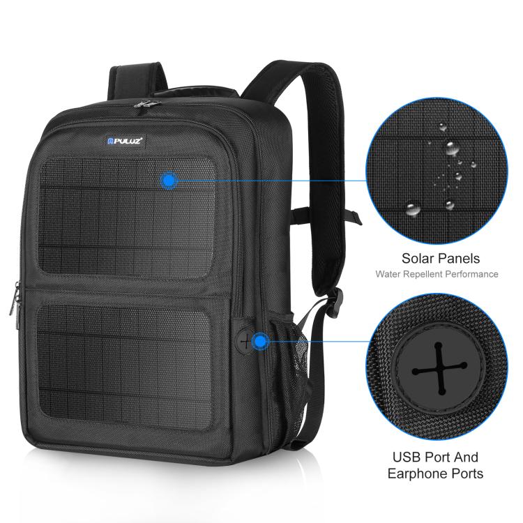 PULUZ 12W Solar Power Outdoor Portable Camera Dual Shoulders Backpack Laptop Bag (Black) - Backpack by PULUZ | Online Shopping UK | buy2fix