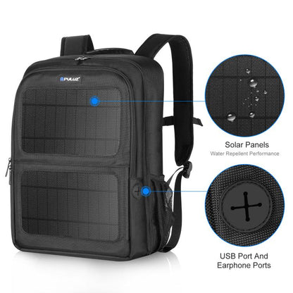PULUZ 12W Solar Power Outdoor Portable Camera Dual Shoulders Backpack Laptop Bag (Black) - Backpack by PULUZ | Online Shopping UK | buy2fix