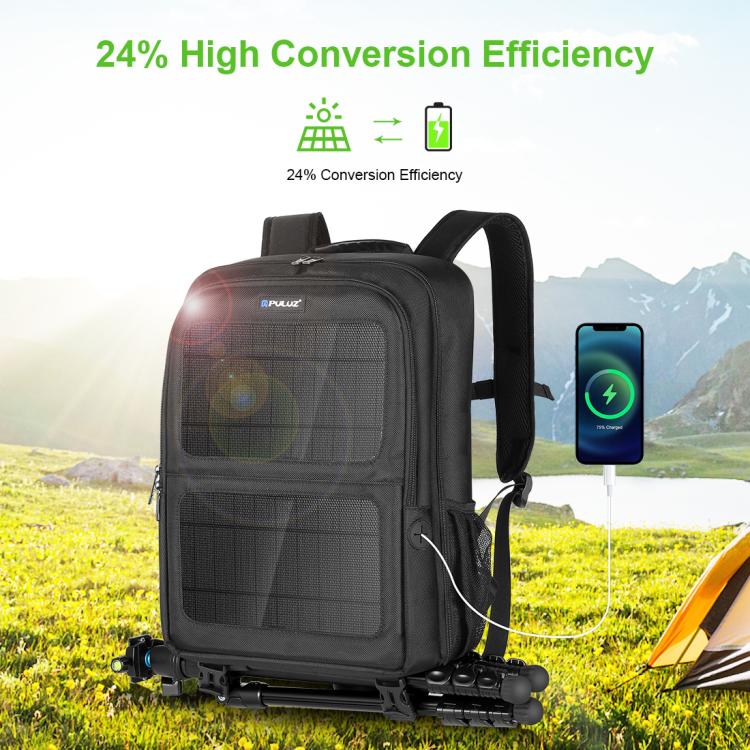 PULUZ 12W Solar Power Outdoor Portable Camera Dual Shoulders Backpack Laptop Bag (Black) - Backpack by PULUZ | Online Shopping UK | buy2fix