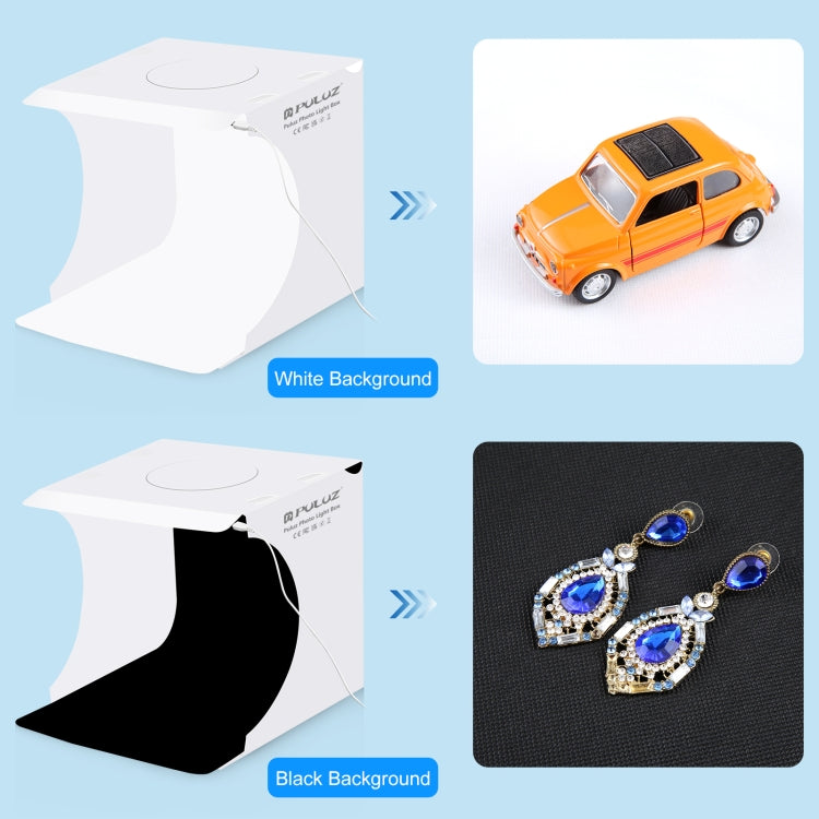 PULUZ 20cm Folding Portable 550LM Light Photo Lighting Studio Shooting Tent Box Kit with 2 Colors Backdrops (Black, White), Unfold Size: 24cm x 23cm x 23cm -  by PULUZ | Online Shopping UK | buy2fix