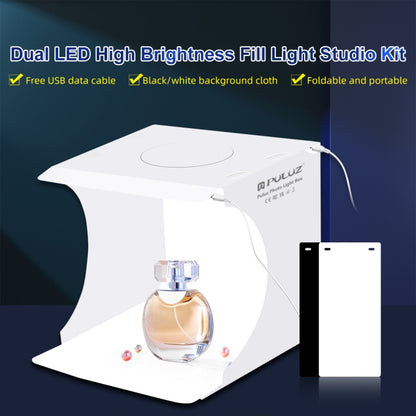 PULUZ 20cm Include 2 LED Panels Folding Portable 1100LM Light Photo Lighting Studio Shooting Tent Box Kit with 2 Colors Backdrops (Black, White), Unfold Size: 24cm x 23cm x 23cm -  by PULUZ | Online Shopping UK | buy2fix