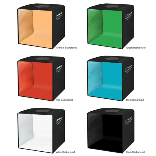 PULUZ 30cm Folding Ring Light Photo Lighting Studio Shooting Tent Box Kit with 6 Colors Black / White / Orange / Red / Green / Blue Backdrops, Unfold Size: 30cm x 30cm x 30cm, Unfold Size: 30cm x 30cm x 30cm(Black) -  by PULUZ | Online Shopping UK | buy2fix
