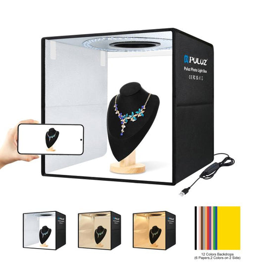 PULUZ 40cm Folding Portable Ring Light USB Photo Lighting Studio Shooting Tent Box with 6 x Dual-side Color Backdrops, Size: 40cm x 40cm x 40cm(Black) -  by PULUZ | Online Shopping UK | buy2fix