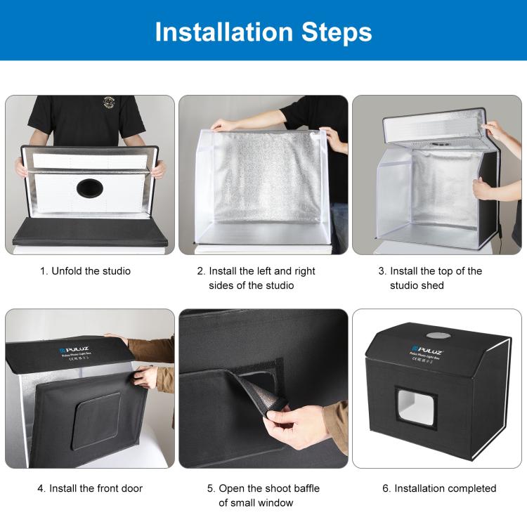PULUZ Photo Studio Light Box Portable 60 x 40cm Cuboid Photography Studio Tent Kit with 4 Color Backdrops (EU Plug) -  by PULUZ | Online Shopping UK | buy2fix