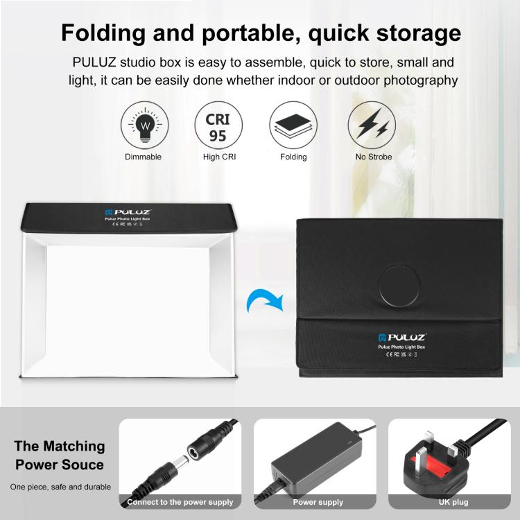 PULUZ Photo Studio Light Box Portable 60 x 40cm Cuboid Photography Studio Tent Kit with 4 Color Backdrops (UK Plug) -  by PULUZ | Online Shopping UK | buy2fix