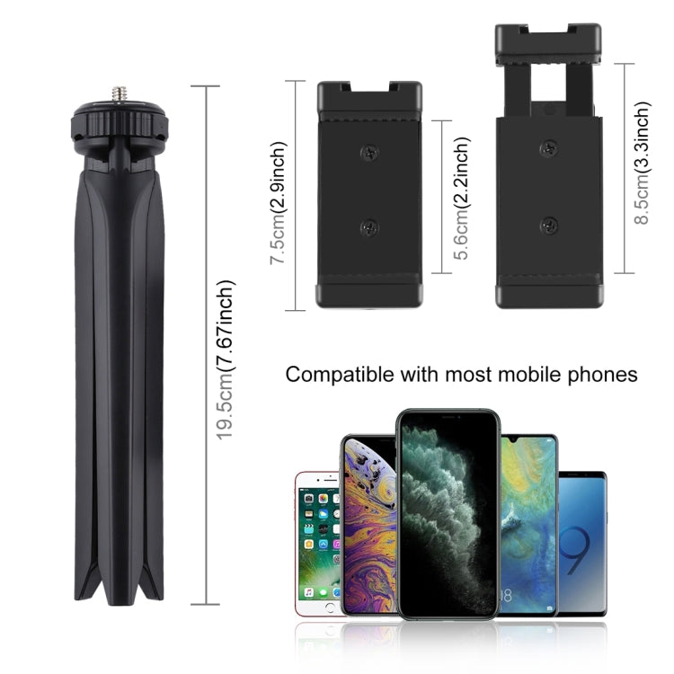 PULUZ Pocket Mini Plastic Tripod Mount with Phone Clamp for Smartphones(Black) - Tripods by PULUZ | Online Shopping UK | buy2fix