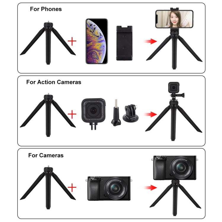 PULUZ Pocket Mini Plastic Tripod Mount with Phone Clamp for Smartphones(Black) - Tripods by PULUZ | Online Shopping UK | buy2fix