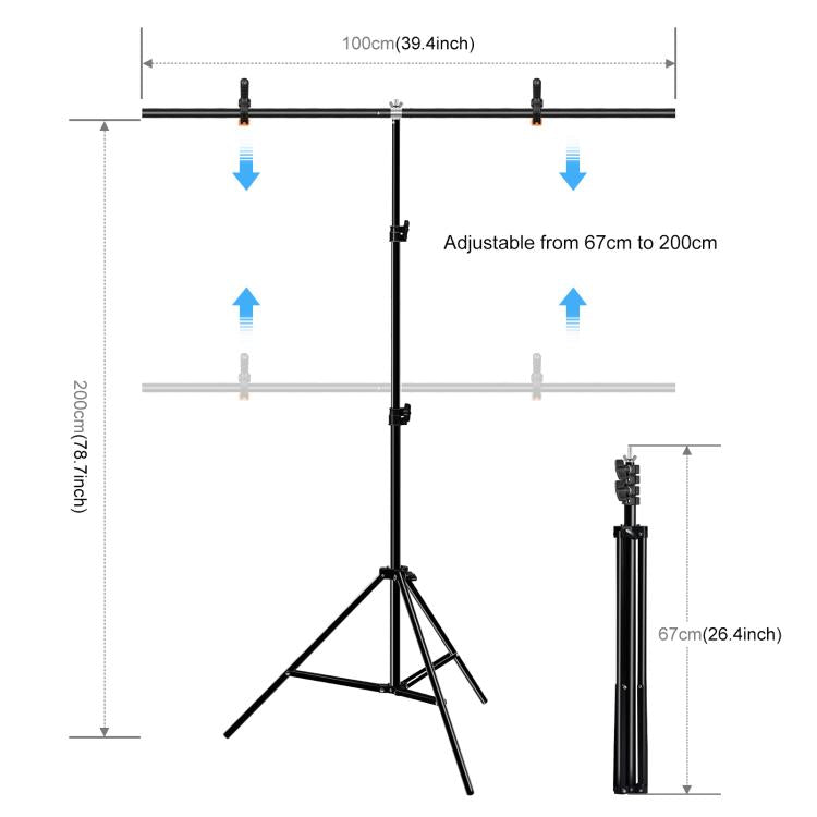 PULUZ 1x2m T-Shape Photo Studio Background Support Stand Backdrop Crossbar Bracket Kit with Clips(Green) by PULUZ