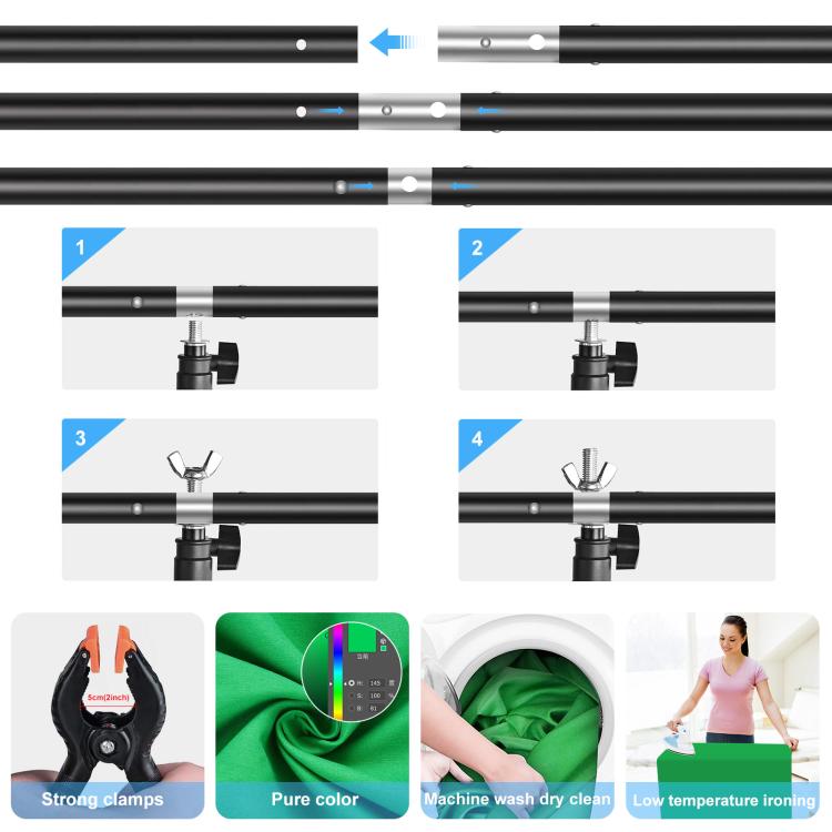 PULUZ 1x2m T-Shape Photo Studio Background Support Stand Backdrop Crossbar Bracket Kit with Clips(Green) by PULUZ