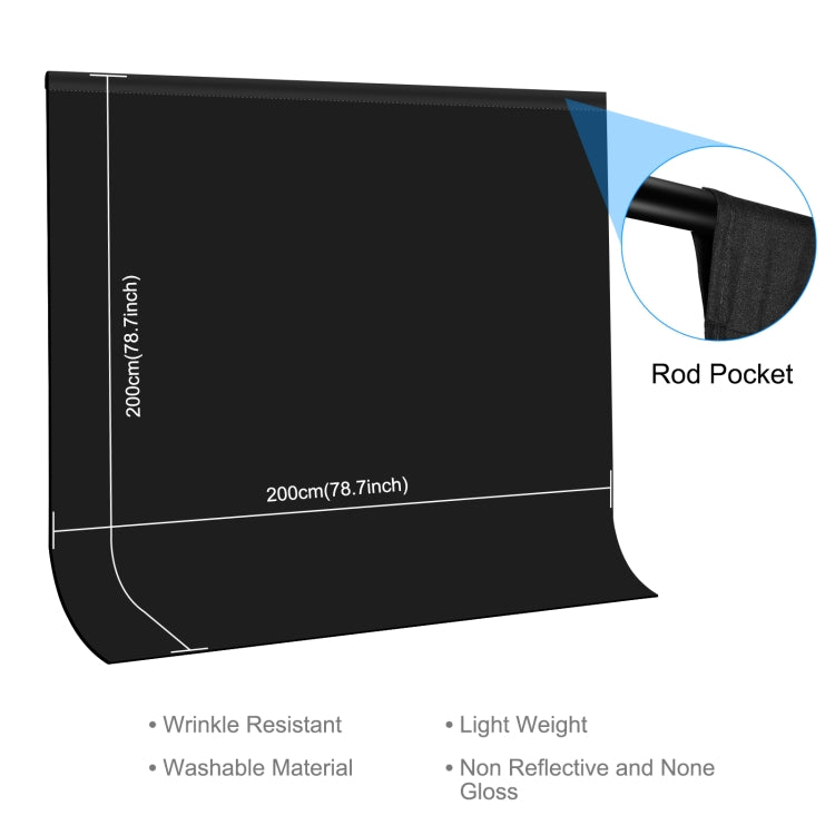 PULUZ 2m x 2m Photography Background Thickness Photo Studio Background Cloth Backdrop (Black) by PULUZ