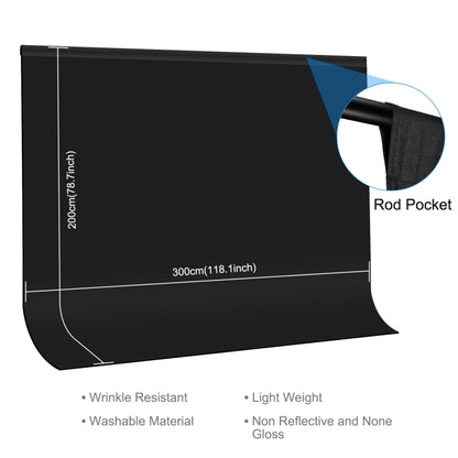 PULUZ 3m x 2m Photography Background Thickness Photo Studio Background Cloth Backdrop (Black) by PULUZ