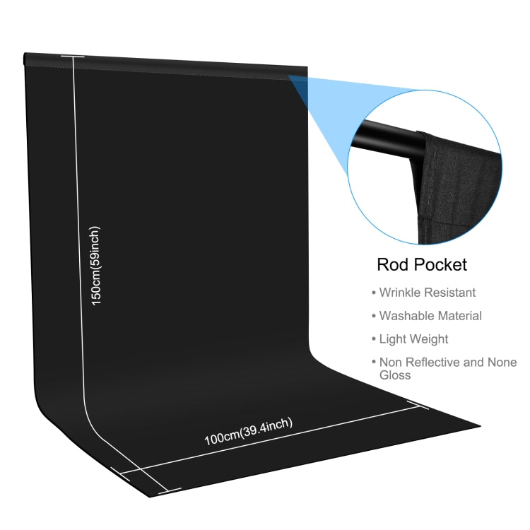 PULUZ 1m x 1.5m Photography Background Photo Studio Background Cloth Backdrop (Black) - Solid Color by PULUZ | Online Shopping UK | buy2fix