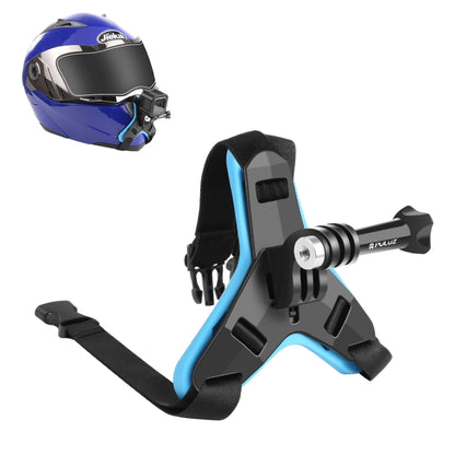 PULUZ Motorcycle Helmet Chin Strap Mount for GoPro, DJI Osmo Action and Other Action Cameras(Blue) - Helmet Mount by PULUZ | Online Shopping UK | buy2fix