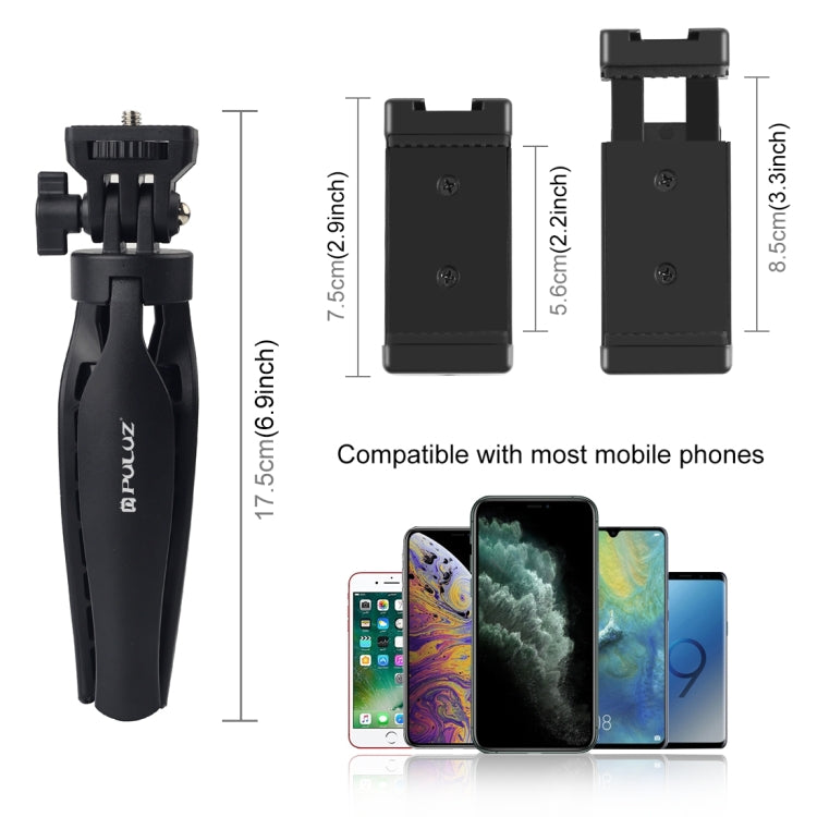 PULUZ Desk Plastic Tripod Mount with Phone Clamp & Adjusting Tripod Head for Smartphones(Black) - Stand by PULUZ | Online Shopping UK | buy2fix