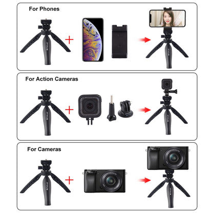 PULUZ Desk Plastic Tripod Mount with Phone Clamp & Adjusting Tripod Head for Smartphones(Black) - Stand by PULUZ | Online Shopping UK | buy2fix