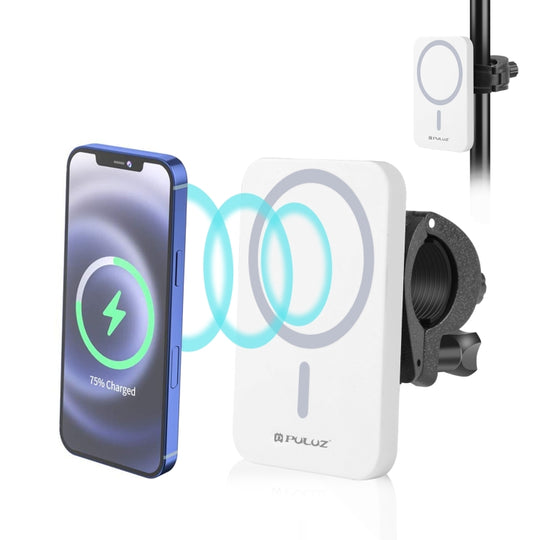 PULUZ 15W chargeur sans fil magnétique Qi support de pince de téléphone Vlogging (blanc)