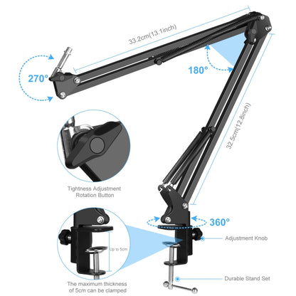 PULUZ Studio Broadcast Professional Singing Microphone Kits with Suspension Scissor Arm & Metal Shock Mount & USB Sound Card(Black) - Microphone by PULUZ | Online Shopping UK | buy2fix