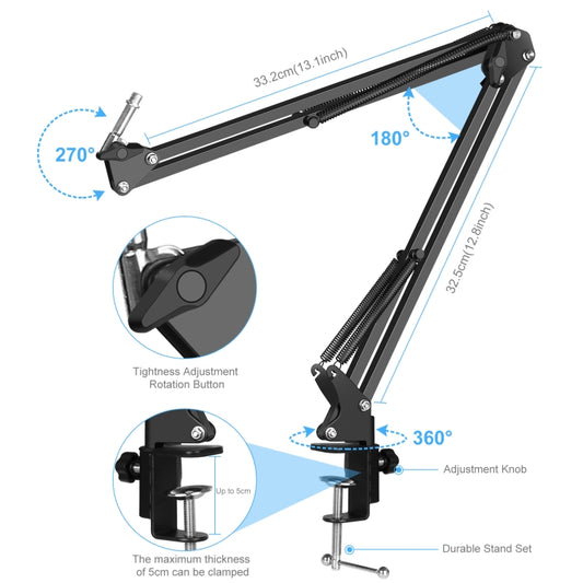 PULUZ Studio Broadcast Professional Singing Microphone Kits with Suspension Scissor Arm & Metal Shock Mount & USB Sound Card(Black) - Microphone by PULUZ | Online Shopping UK | buy2fix