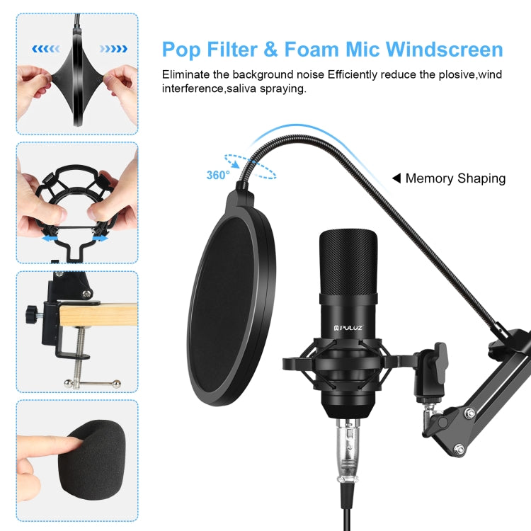 PULUZ Studio Broadcast Professional Singing Microphone Kits with Suspension Scissor Arm & Metal Shock Mount & USB Sound Card(Black) - Microphone by PULUZ | Online Shopping UK | buy2fix