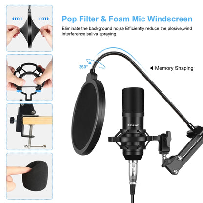 PULUZ Studio Broadcast Professional Singing Microphone Kits with Suspension Scissor Arm & Metal Shock Mount & USB Sound Card(Black) - Microphone by PULUZ | Online Shopping UK | buy2fix