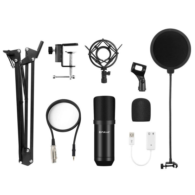 PULUZ Studio Broadcast Professional Singing Microphone Kits with Suspension Scissor Arm & Metal Shock Mount & USB Sound Card(Black) - Microphone by PULUZ | Online Shopping UK | buy2fix