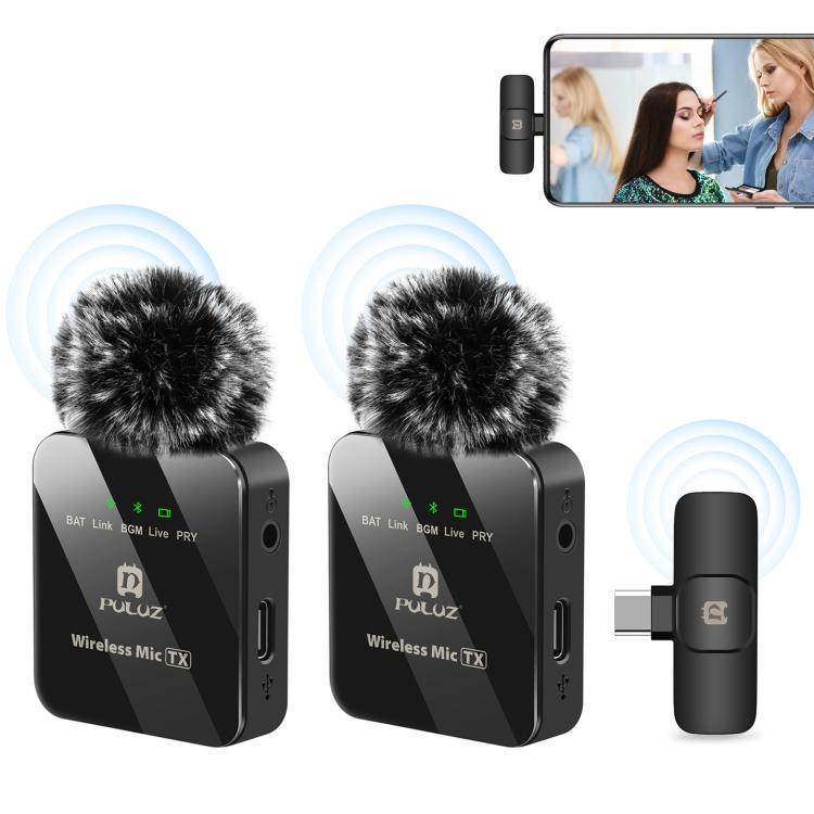 PULUZ Wireless Lavalier Microphone for Type-C Phone, Type-C Receiver and Dual Microphones (Black) - Microphone by PULUZ | Online Shopping UK | buy2fix