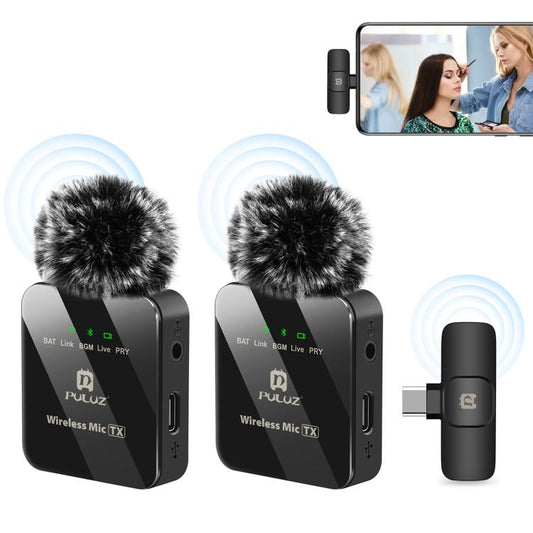 PULUZ Wireless Lavalier Microphone for Type-C Phone, Type-C Receiver and Dual Microphones (Black) - Microphone by PULUZ | Online Shopping UK | buy2fix