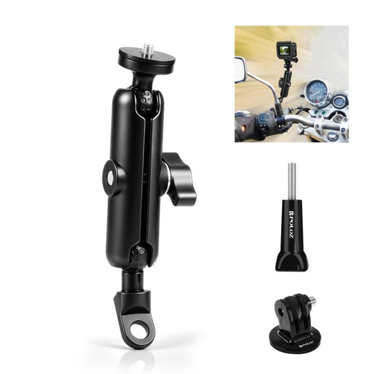PULUZ Motorcycle Holder Mirror Base Hole Fixed Mount for DJI, Insta360, GoPro and Other Action Cameras(Black)