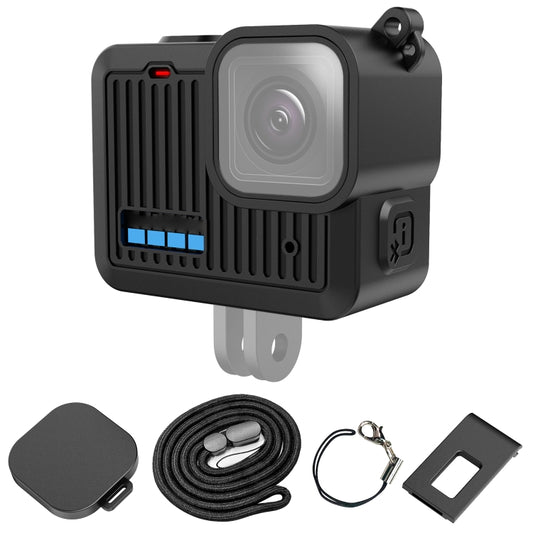 For GoPro HERO 4K 2024 PULUZ Silicone Protective Case Side Interface Cover with Wrist Strap & Lens Cover (Black) - Silicone Cases by PULUZ | Online Shopping UK | buy2fix