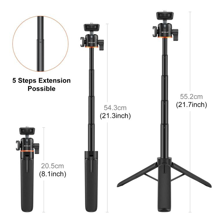 PULUZ Mini Phone Camera Extension Tripod Stand 360 Degree Ball Head Cold Shoe Selfie Stick (Black) - Holder by PULUZ | Online Shopping UK | buy2fix