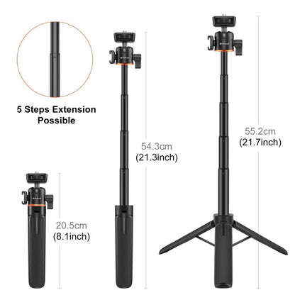 PULUZ Mini Phone Camera Extension Tripod Stand 360 Degree Ball Head Cold Shoe Selfie Stick (Black) - Holder by PULUZ | Online Shopping UK | buy2fix