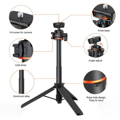 PULUZ Mini Phone Camera Extension Tripod Stand 360 Degree Ball Head Cold Shoe Selfie Stick (Black) - Holder by PULUZ | Online Shopping UK | buy2fix