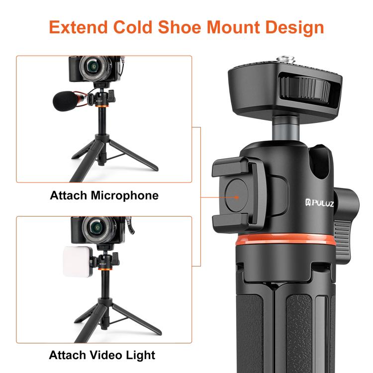 PULUZ Mini Phone Camera Extension Tripod Stand 360 Degree Ball Head Cold Shoe Selfie Stick (Black) - Holder by PULUZ | Online Shopping UK | buy2fix