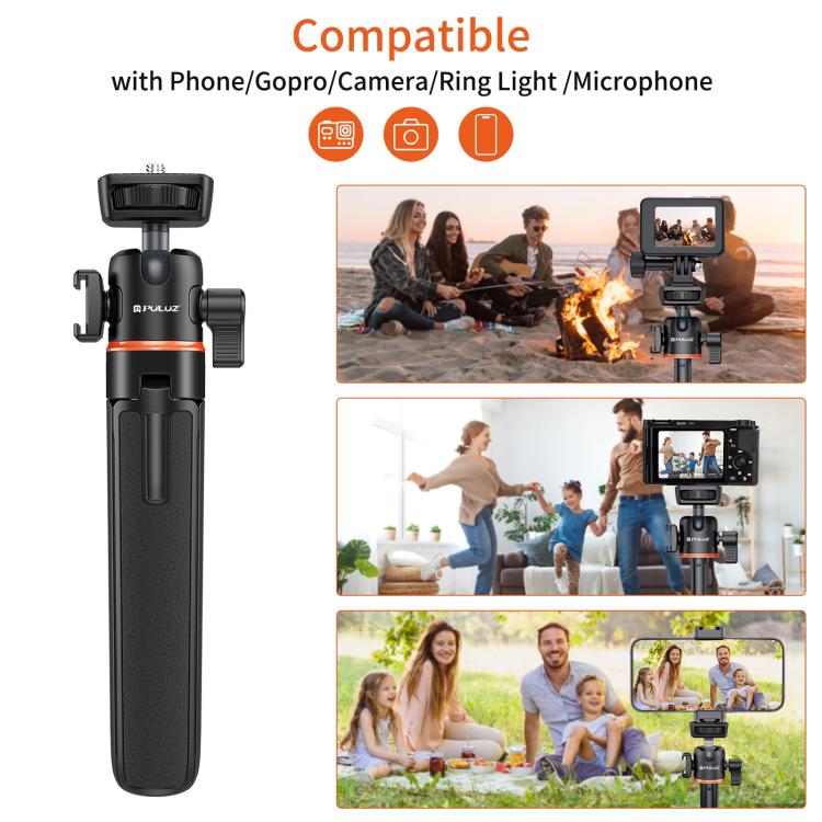 PULUZ Mini Phone Camera Extension Tripod Stand 360 Degree Ball Head Cold Shoe Selfie Stick (Black) - Holder by PULUZ | Online Shopping UK | buy2fix