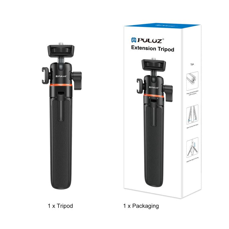 PULUZ Mini Phone Camera Extension Tripod Stand 360 Degree Ball Head Cold Shoe Selfie Stick (Black) - Holder by PULUZ | Online Shopping UK | buy2fix
