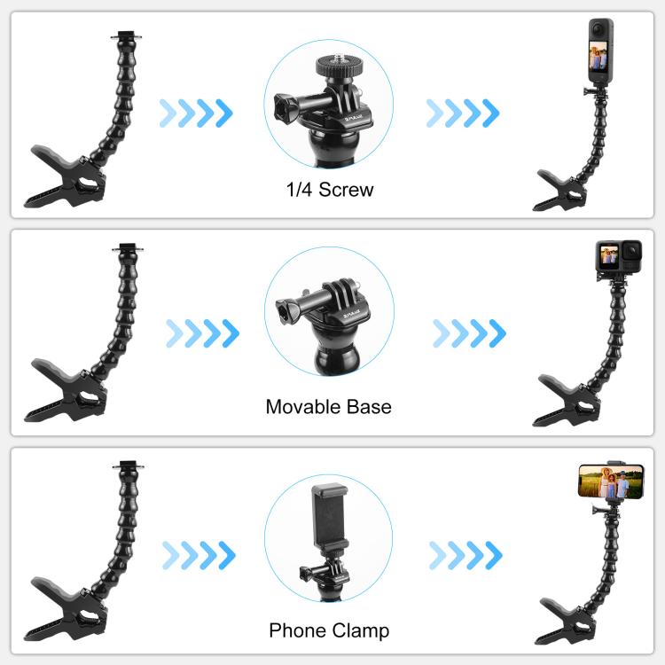 PULUZ Action Sports Cameras Jaws Flex Clamp Mount with Phone Clamp (Black) - Holder by PULUZ | Online Shopping UK | buy2fix