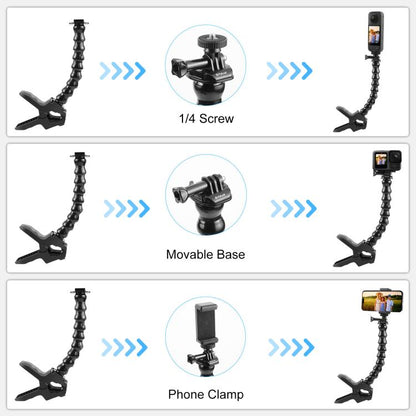 PULUZ Action Sports Cameras Jaws Flex Clamp Mount with Phone Clamp (Black) - Holder by PULUZ | Online Shopping UK | buy2fix