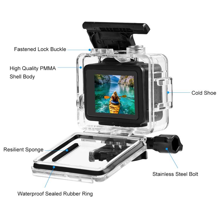 For GoPro HERO 4K 2024 PULUZ 60m / 196ft Waterproof Housing Protective Case with Buckle Basic Mount & Screw (Transparent) - Waterproof Cases by PULUZ | Online Shopping UK | buy2fix