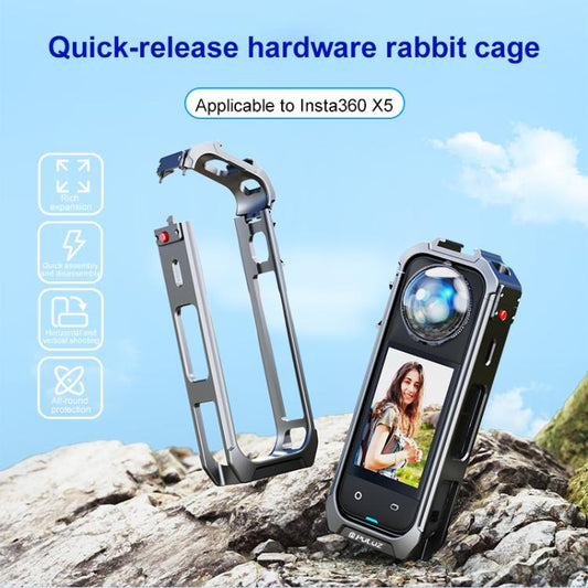 For Insta360 X5 PULUZ Aluminum Alloy Protective Cage Rig Expand Cold Shoe Housing Frame (Grey) - Mount & Holder by PULUZ | Online Shopping UK | buy2fix