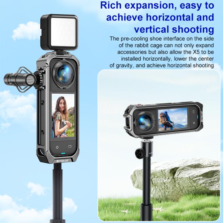 For Insta360 X5 PULUZ Aluminum Alloy Protective Cage Rig Expand Cold Shoe Housing Frame (Grey) - Mount & Holder by PULUZ | Online Shopping UK | buy2fix