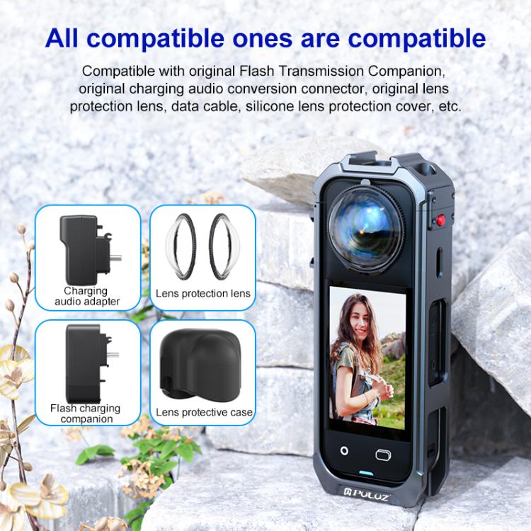 For Insta360 X5 PULUZ Aluminum Alloy Protective Cage Rig Expand Cold Shoe Housing Frame (Grey) - Mount & Holder by PULUZ | Online Shopping UK | buy2fix